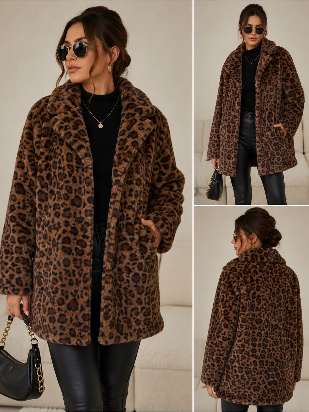SHEIN Leopard Print Faux Fur Coat | Size Small (US 4)